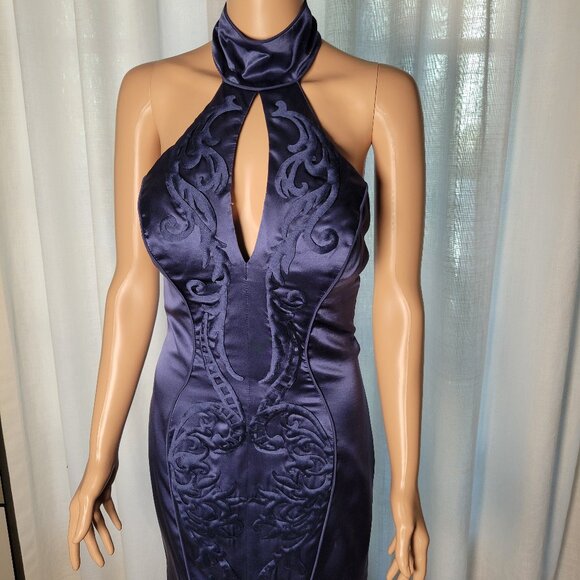Couture Custom silk navy gown body con size 4 - Picture 2 of 5